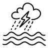 Extreme weather icon of lightening and rain
